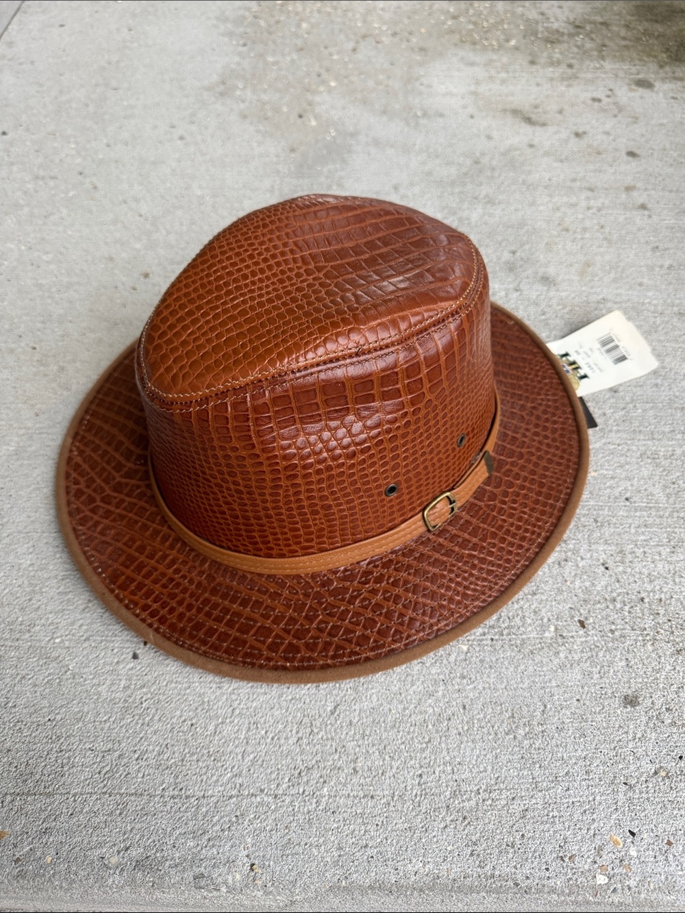 NWT Henschel Brown Leather Alligator Textured Hat - XL